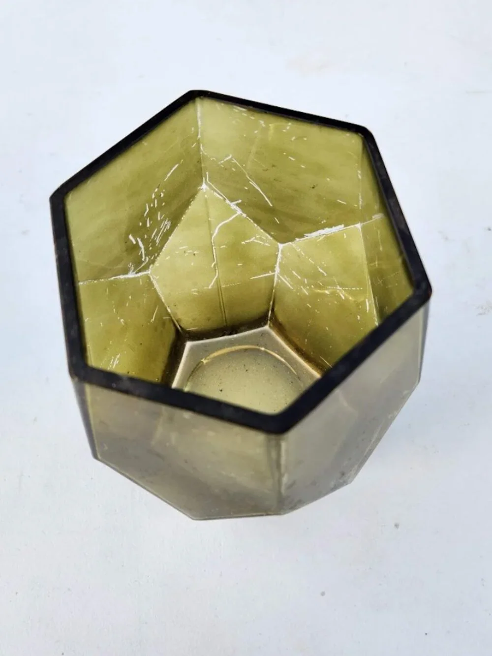 Beautiful Vintage Green Hexagon Vase Terrarium Decor Mid Century Modern Glass Ru